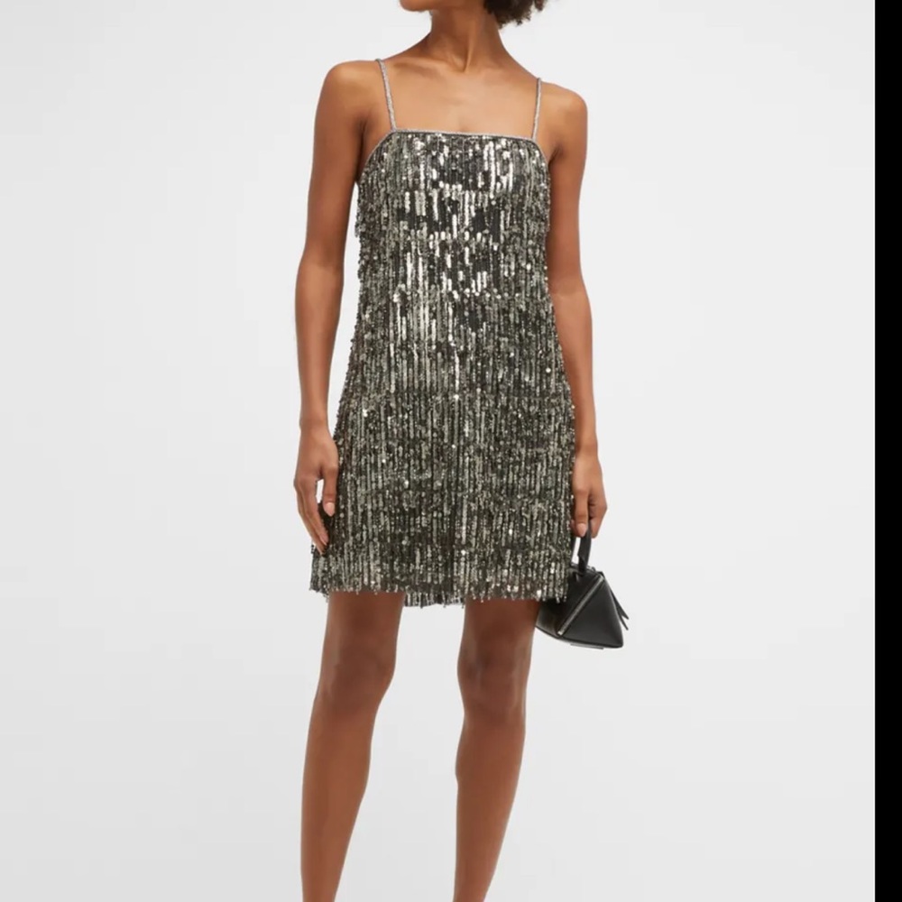 NWT Alice + Olivia Chicago Gunmetal Silver Sequin Fringe Flapper Mini Dress Sz 6 - Picture 9 of 17